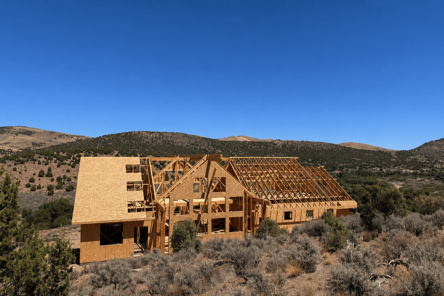 Angled exterior framing view