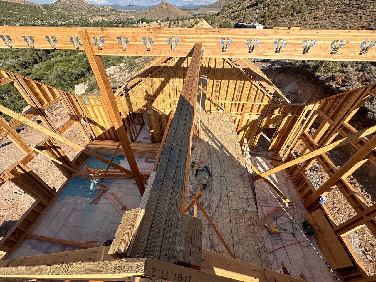 Roof framing ridge view